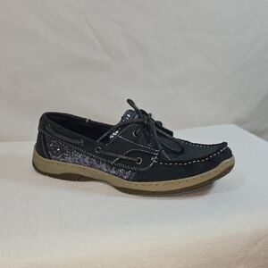 Navy and Black Sequin Boat Shoes